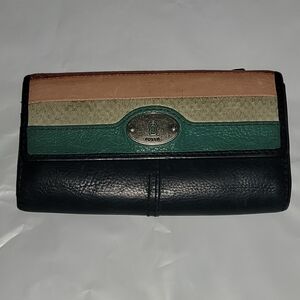 Fossil Wallet Women Leather Blue Multicolor Vintage Tricolor